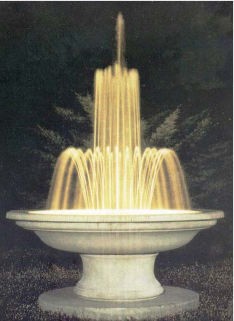 Fontana funzionante con luci e pompa in cemento bianco TF13